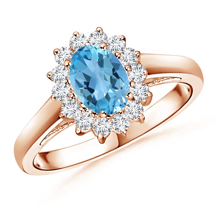 Princess Diana Inspired Swiss Blue Topaz Ring with Halo