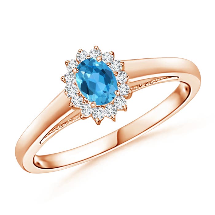 Princess Diana Inspired Swiss Blue Topaz Ring with Halo