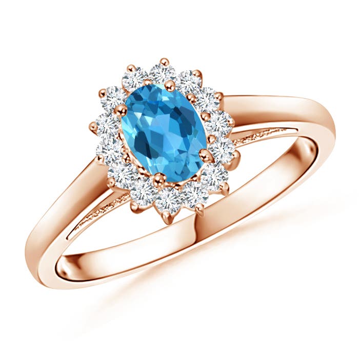 Princess Diana Inspired Swiss Blue Topaz Ring with Halo