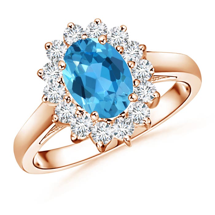 Princess Diana Inspired Swiss Blue Topaz Ring with Halo