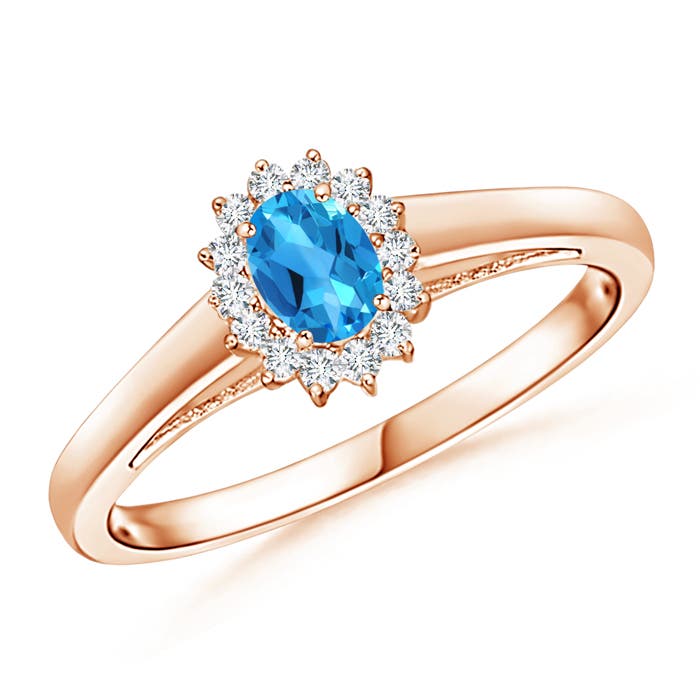 Princess Diana Inspired Swiss Blue Topaz Ring with Halo