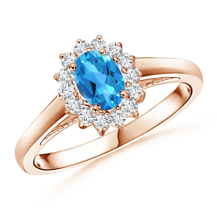 Princess Diana Inspired Swiss Blue Topaz Ring with Halo