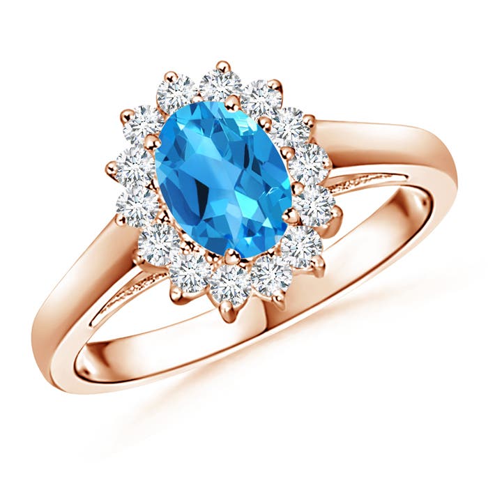 Princess Diana Inspired Swiss Blue Topaz Ring with Halo