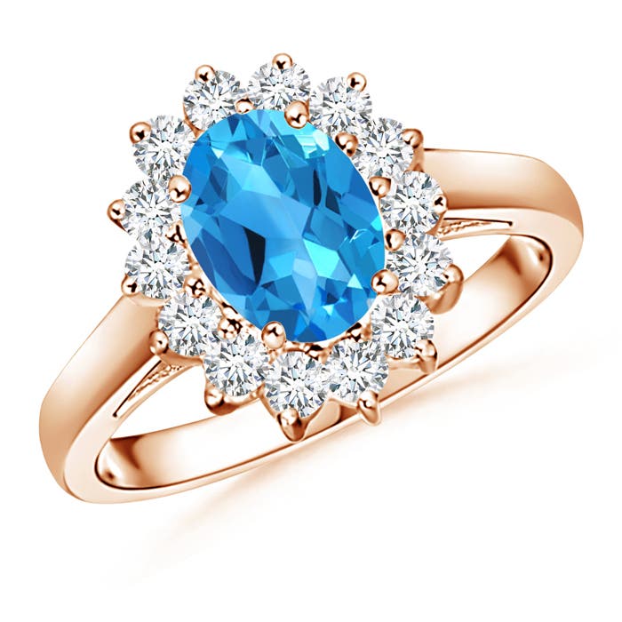 Princess Diana Inspired Swiss Blue Topaz Ring with Halo