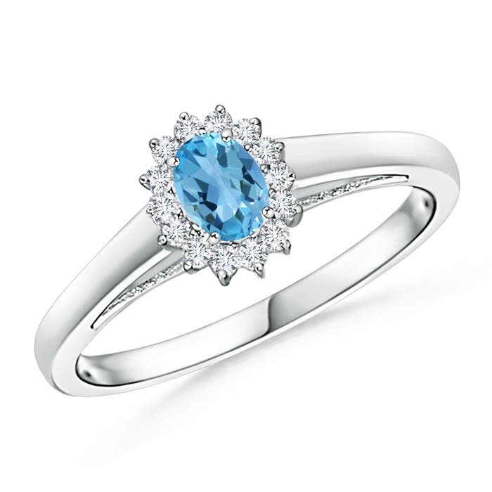 Princess Diana Inspired Swiss Blue Topaz Ring with Halo