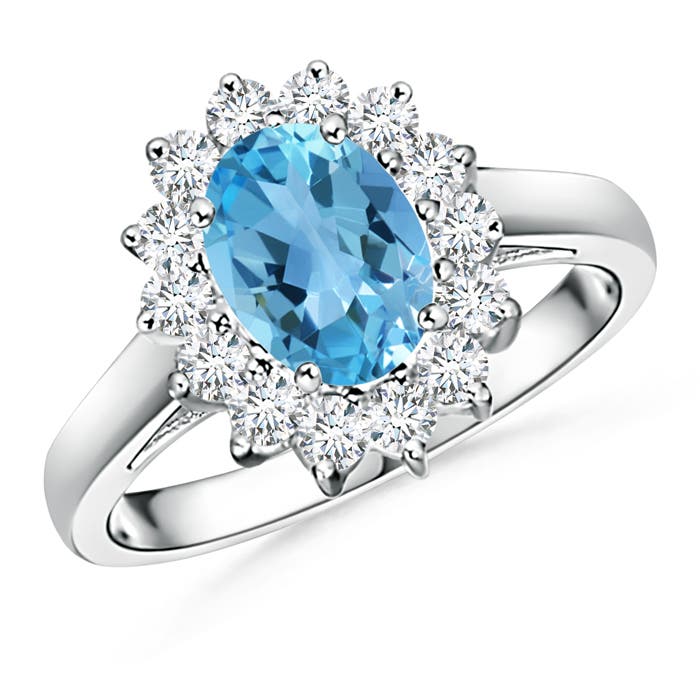 Princess Diana Inspired Swiss Blue Topaz Ring with Halo