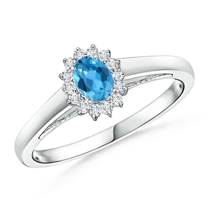 Princess Diana Inspired Swiss Blue Topaz Ring with Halo