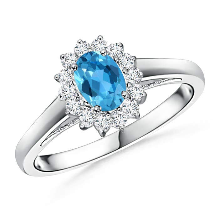 Princess Diana Inspired Swiss Blue Topaz Ring with Halo