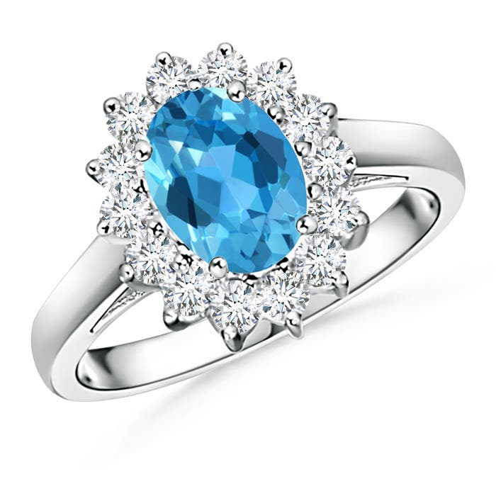 Princess Diana Inspired Swiss Blue Topaz Ring with Halo