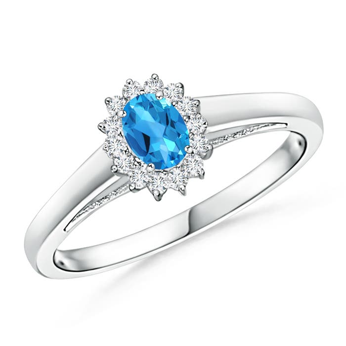 Princess Diana Inspired Swiss Blue Topaz Ring with Halo
