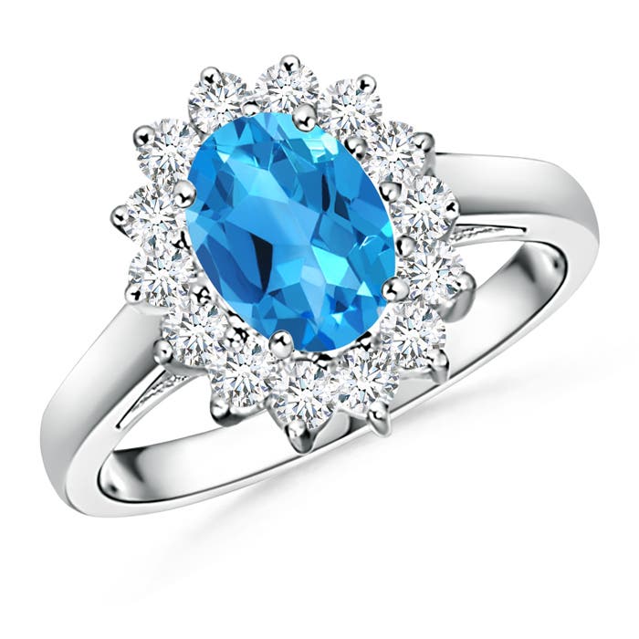 Princess Diana Inspired Swiss Blue Topaz Ring with Halo