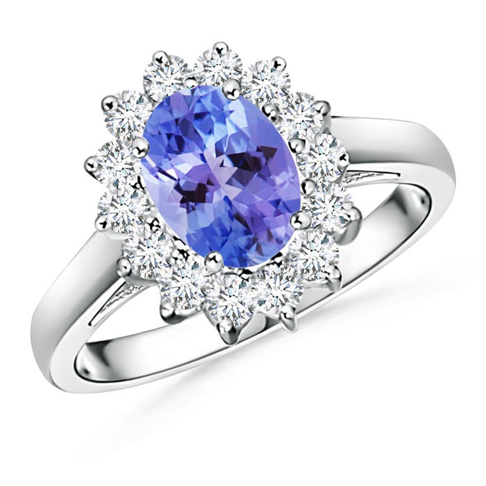 Princess Diana Inspired Tanzanite Ring with Diamond Halo