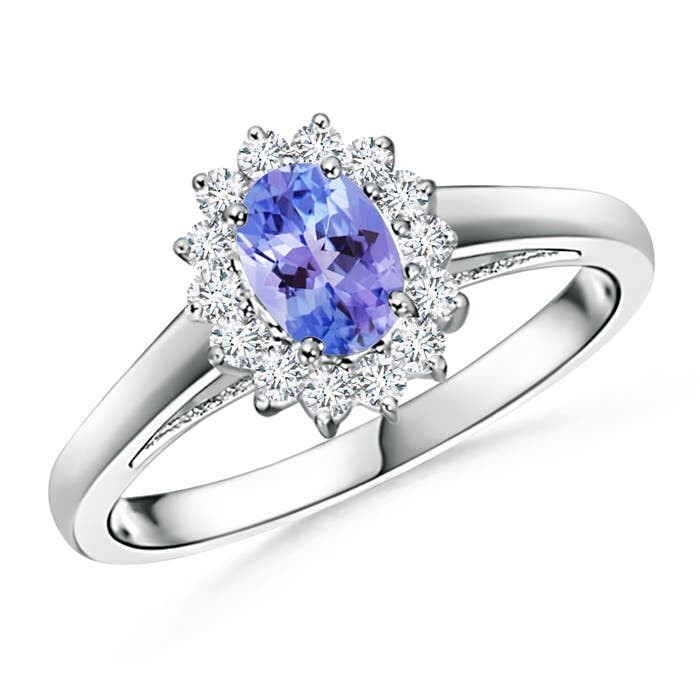 Princess Diana Inspired Tanzanite Ring with Diamond Halo