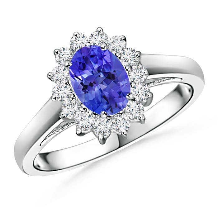 Princess Diana Inspired Tanzanite Ring with Diamond Halo