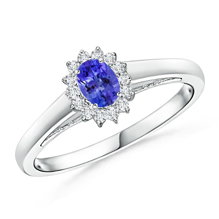 Princess Diana Inspired Tanzanite Ring with Diamond Halo