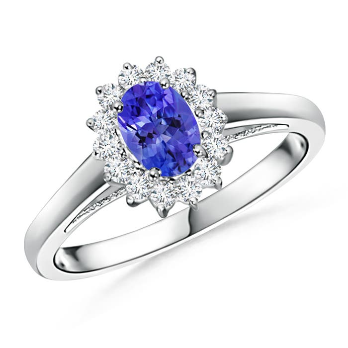 Princess Diana Inspired Tanzanite Ring with Diamond Halo
