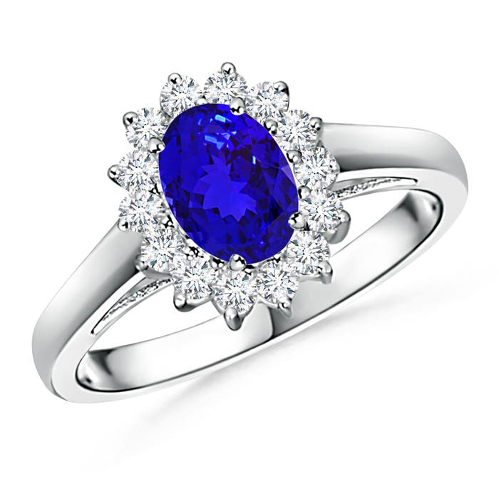 Princess Diana Inspired Tanzanite Ring with Diamond Halo