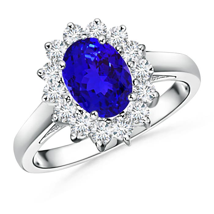 Princess Diana Inspired Tanzanite Ring with Diamond Halo