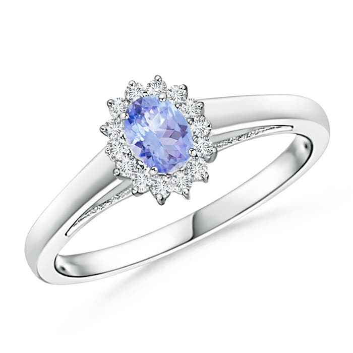 Princess Diana Inspired Tanzanite Ring with Diamond Halo