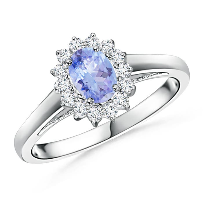 Princess Diana Inspired Tanzanite Ring with Diamond Halo