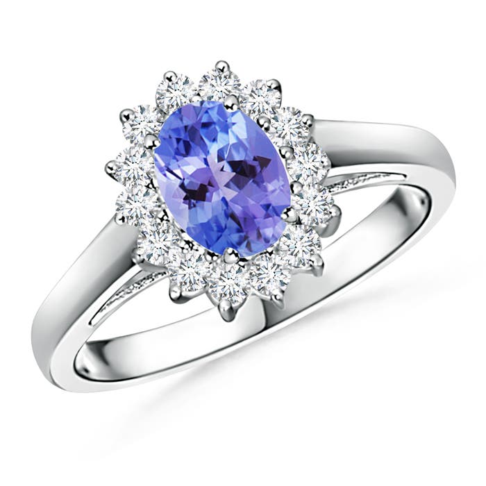 Princess Diana Inspired Tanzanite Ring with Diamond Halo