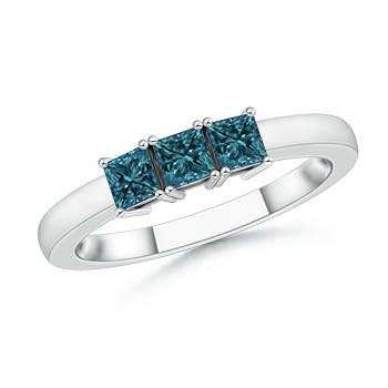Classic Three Stone Enhanced Blue Diamond Engagement Ring