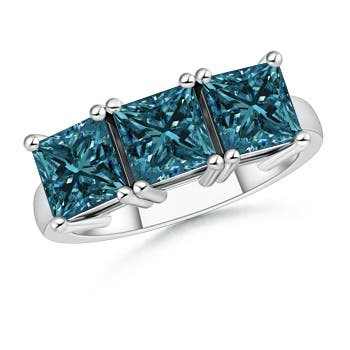 Classic Three Stone Enhanced Blue Diamond Engagement Ring