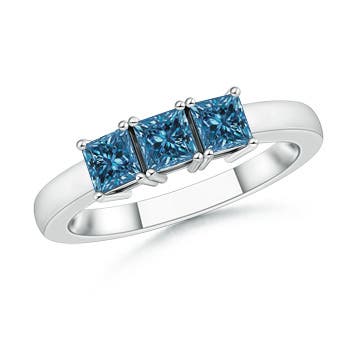 Classic Three Stone Enhanced Blue Diamond Engagement Ring