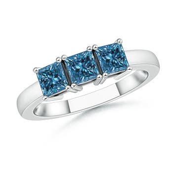 Classic Three Stone Enhanced Blue Diamond Engagement Ring