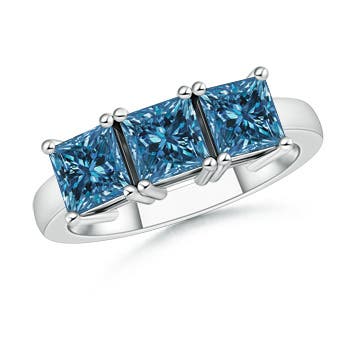 Classic Three Stone Enhanced Blue Diamond Engagement Ring