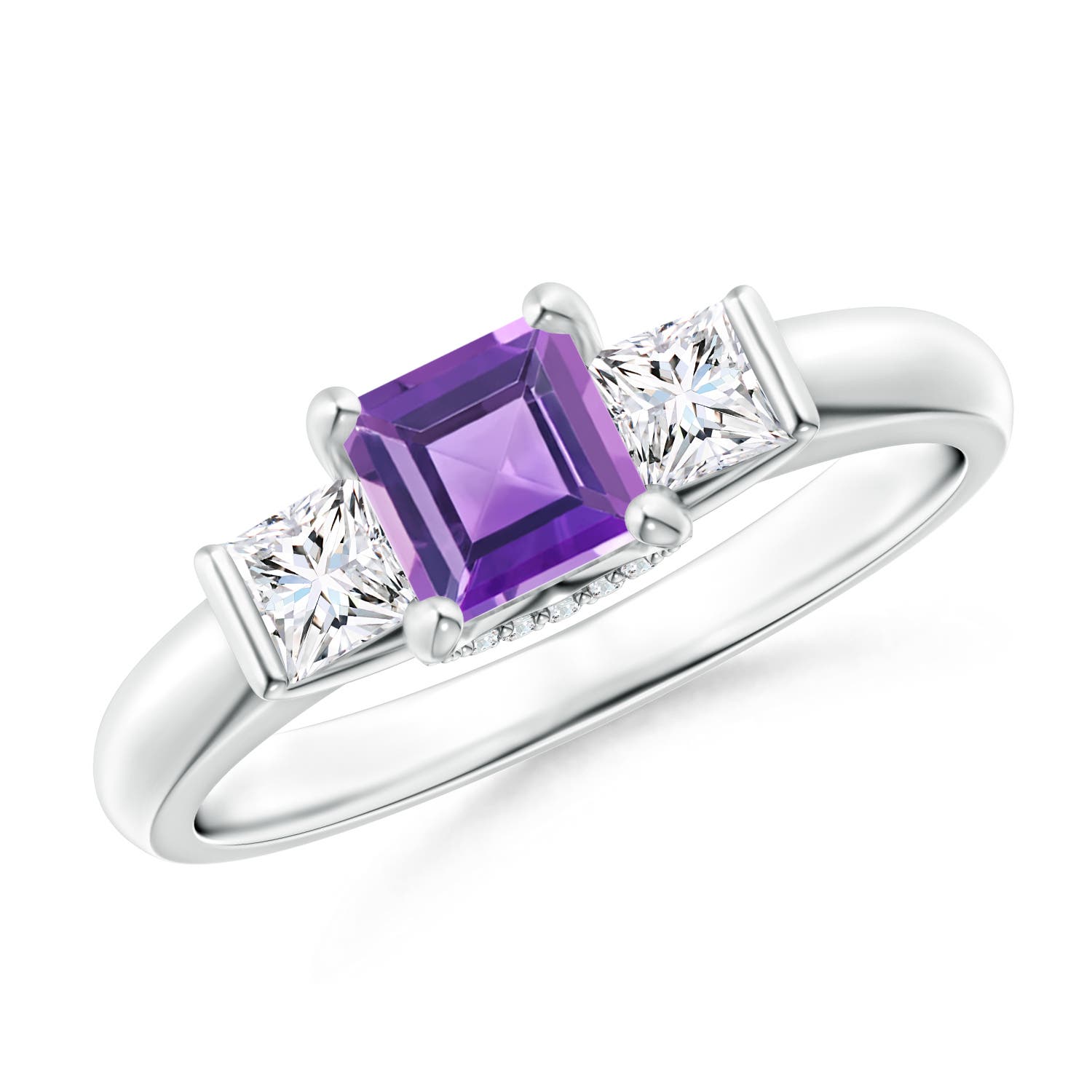 Classic Square Amethyst and Diamond Engagement Ring