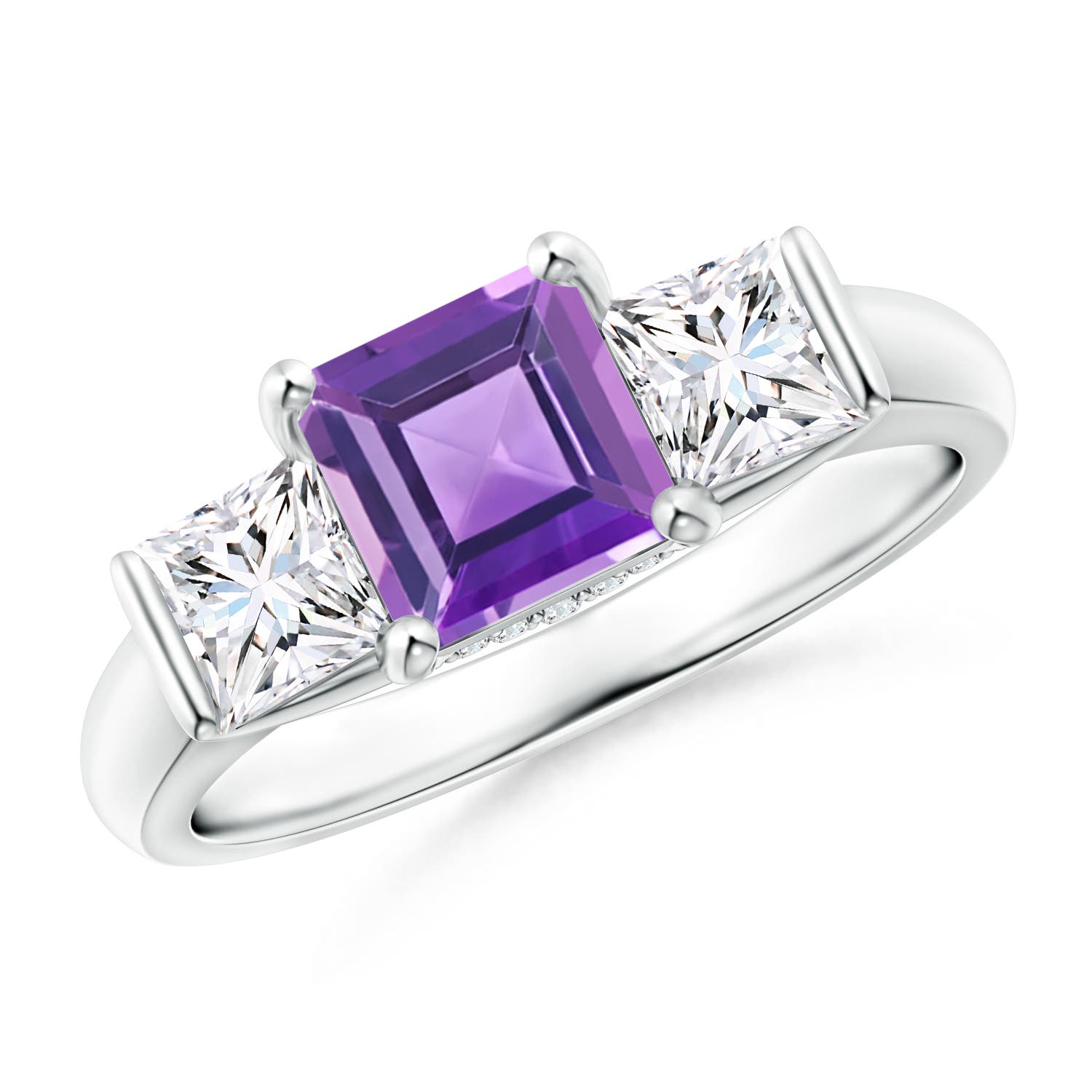 Classic Square Amethyst and Diamond Engagement Ring