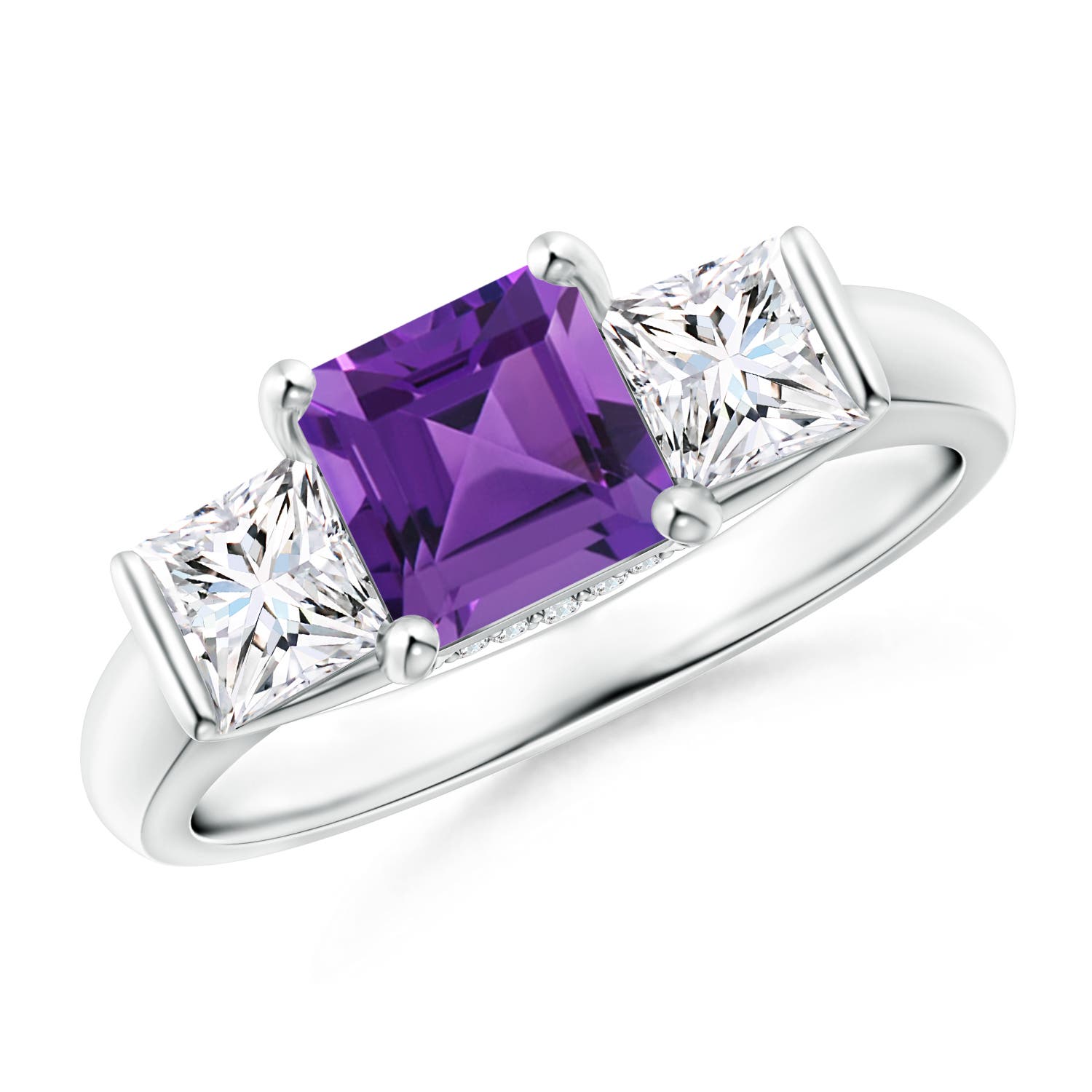 Classic Square Amethyst and Diamond Engagement Ring