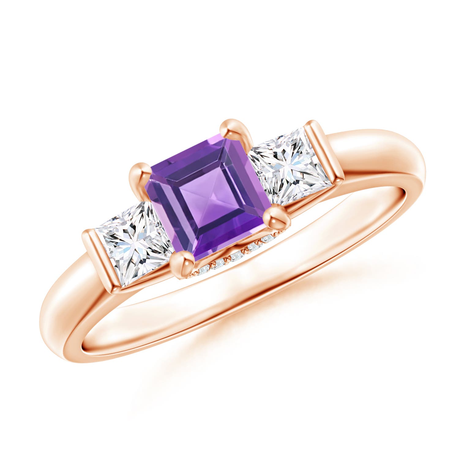 Classic Square Amethyst and Diamond Engagement Ring