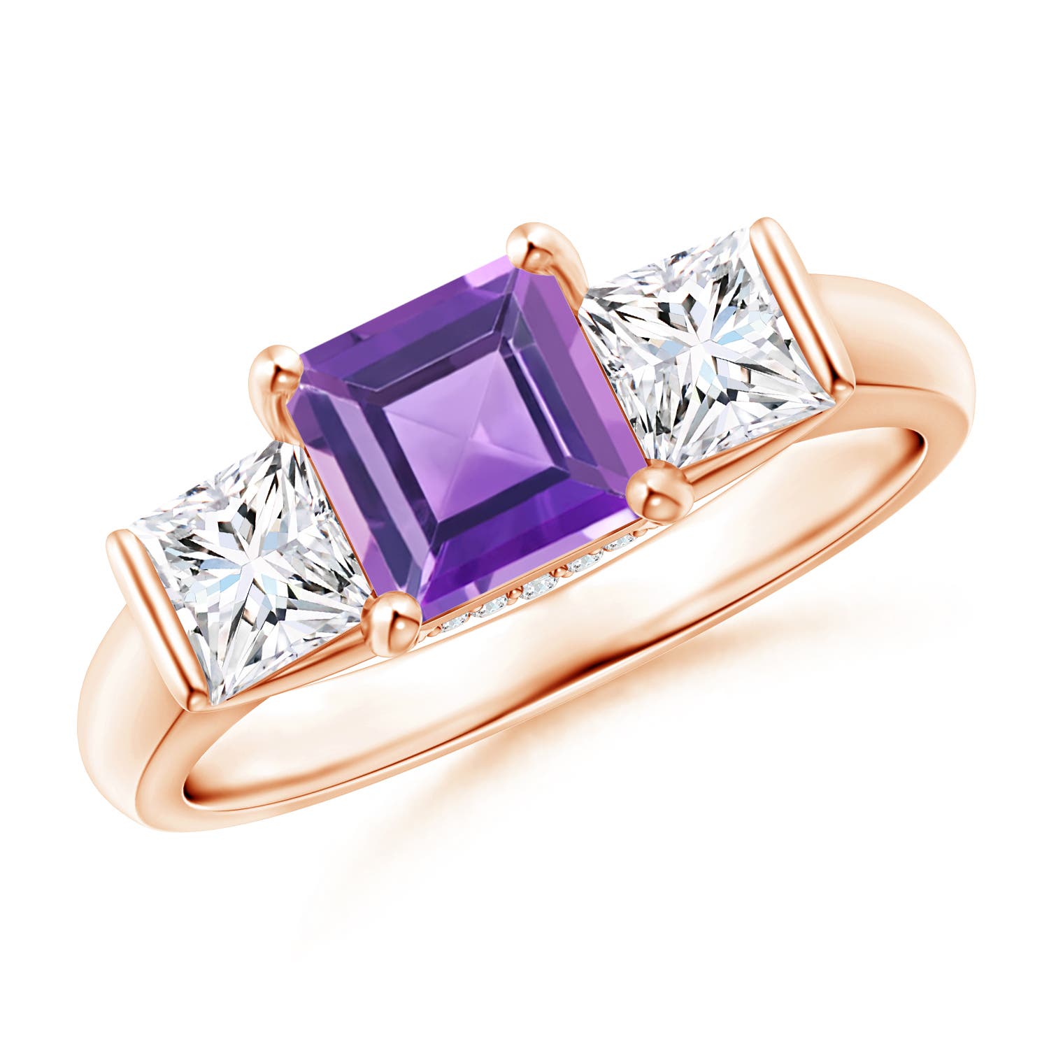 Classic Square Amethyst and Diamond Engagement Ring