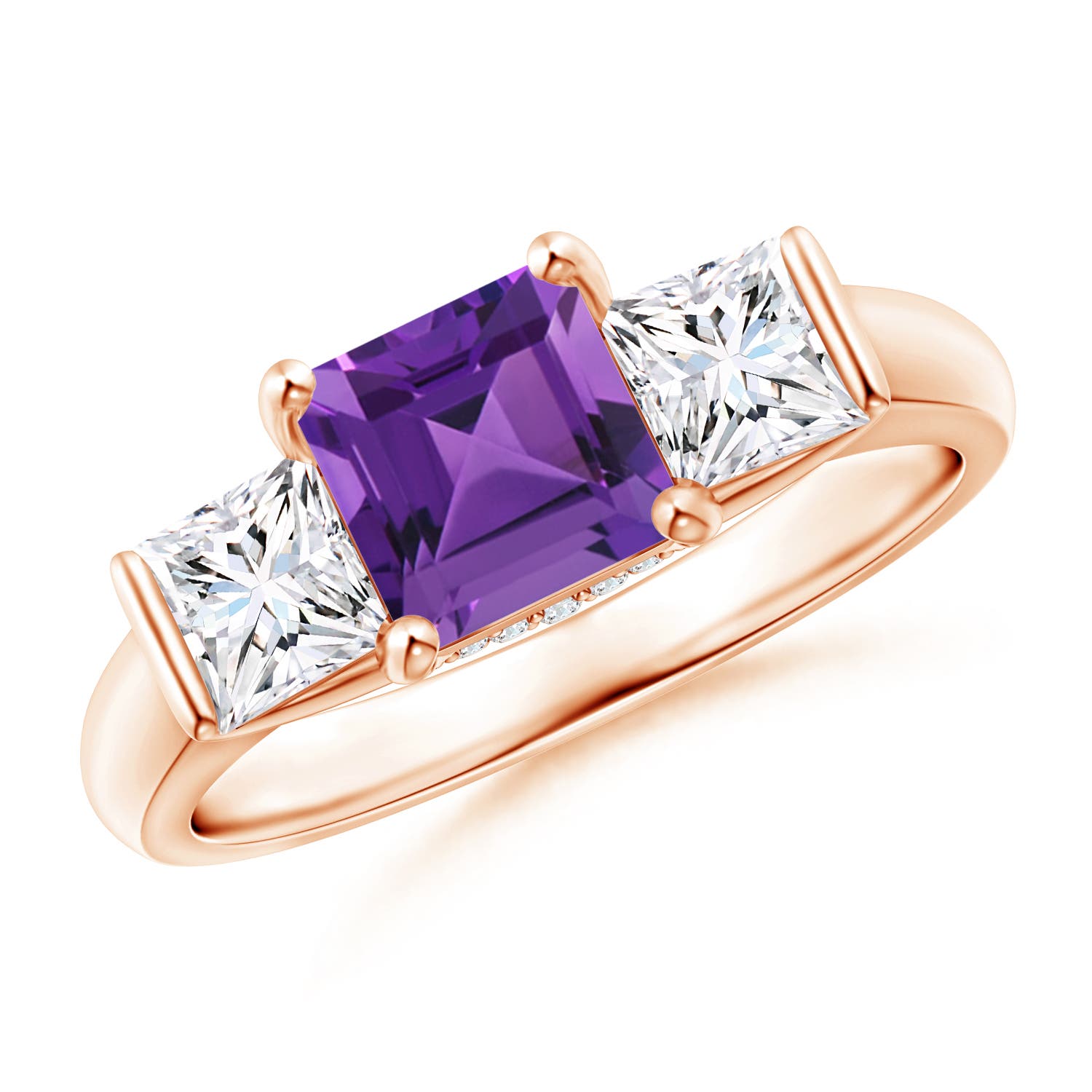 Classic Square Amethyst and Diamond Engagement Ring