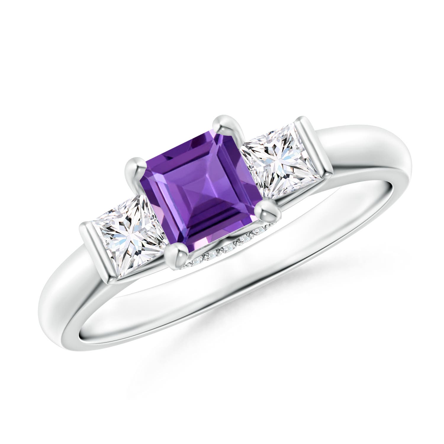 Classic Square Amethyst and Diamond Engagement Ring