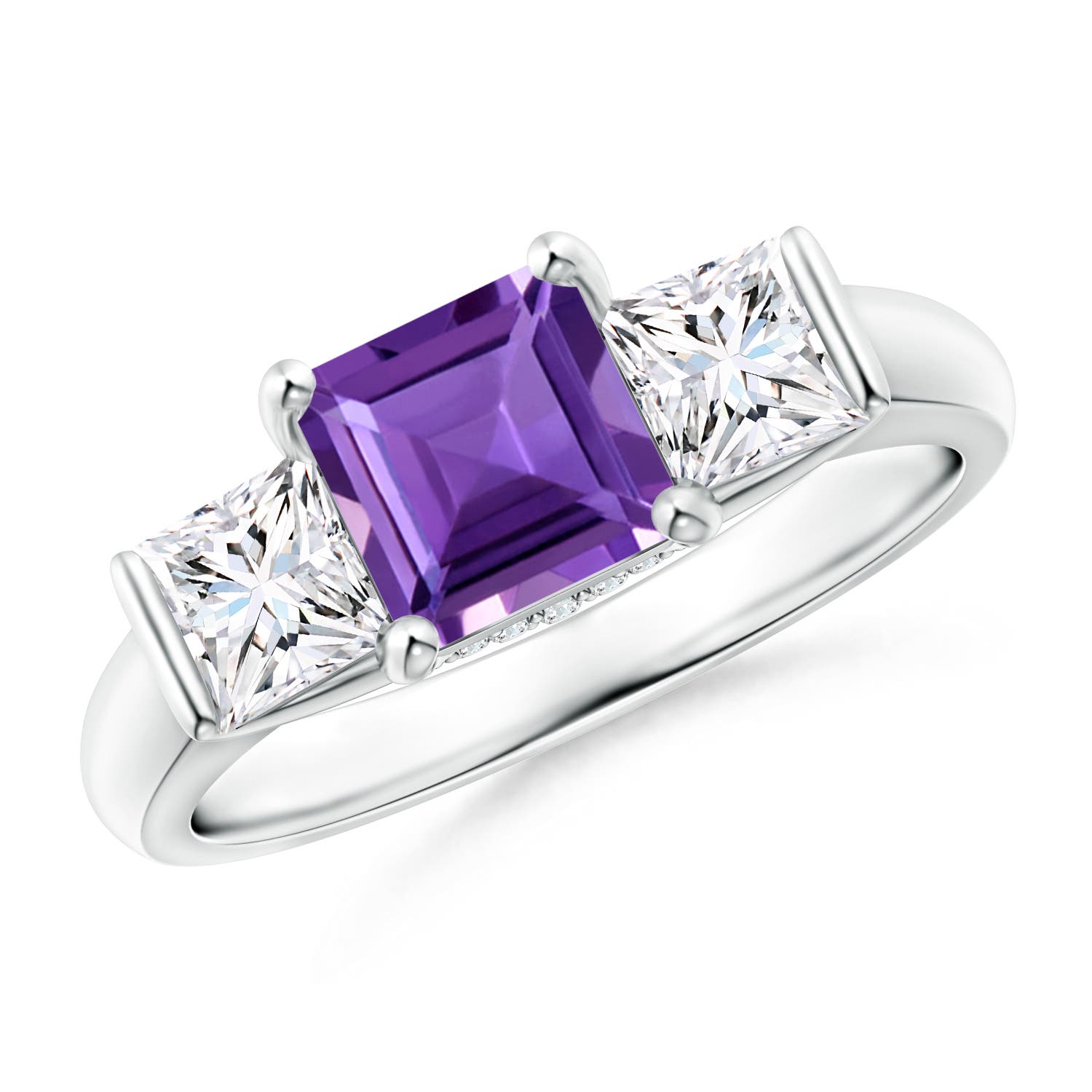 Classic Square Amethyst and Diamond Engagement Ring