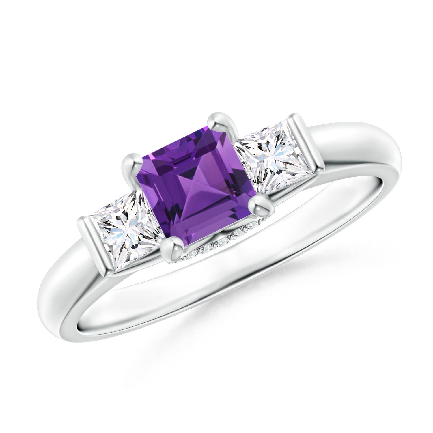 Classic Square Amethyst and Diamond Engagement Ring