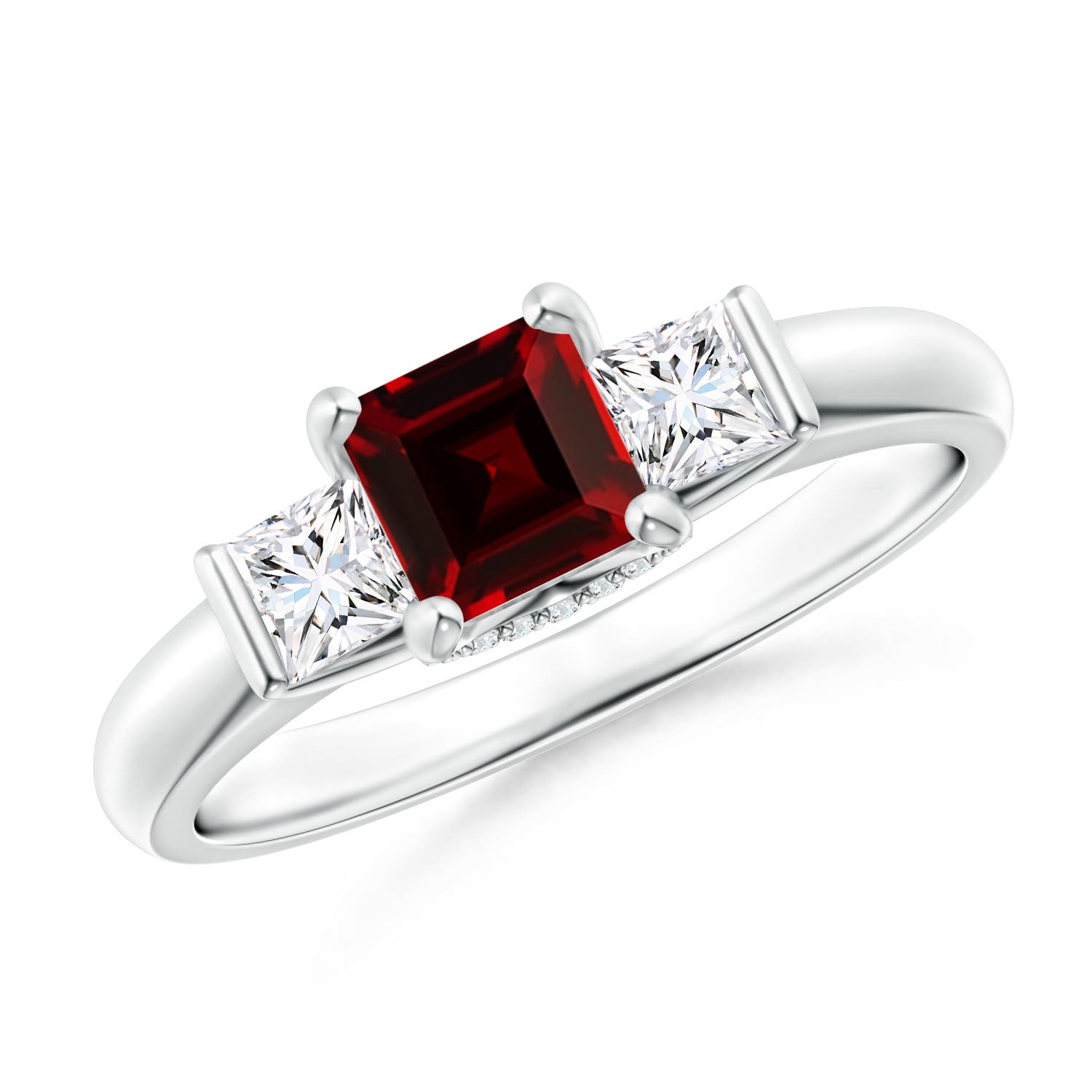 Classic Square Garnet and Diamond Engagement Ring