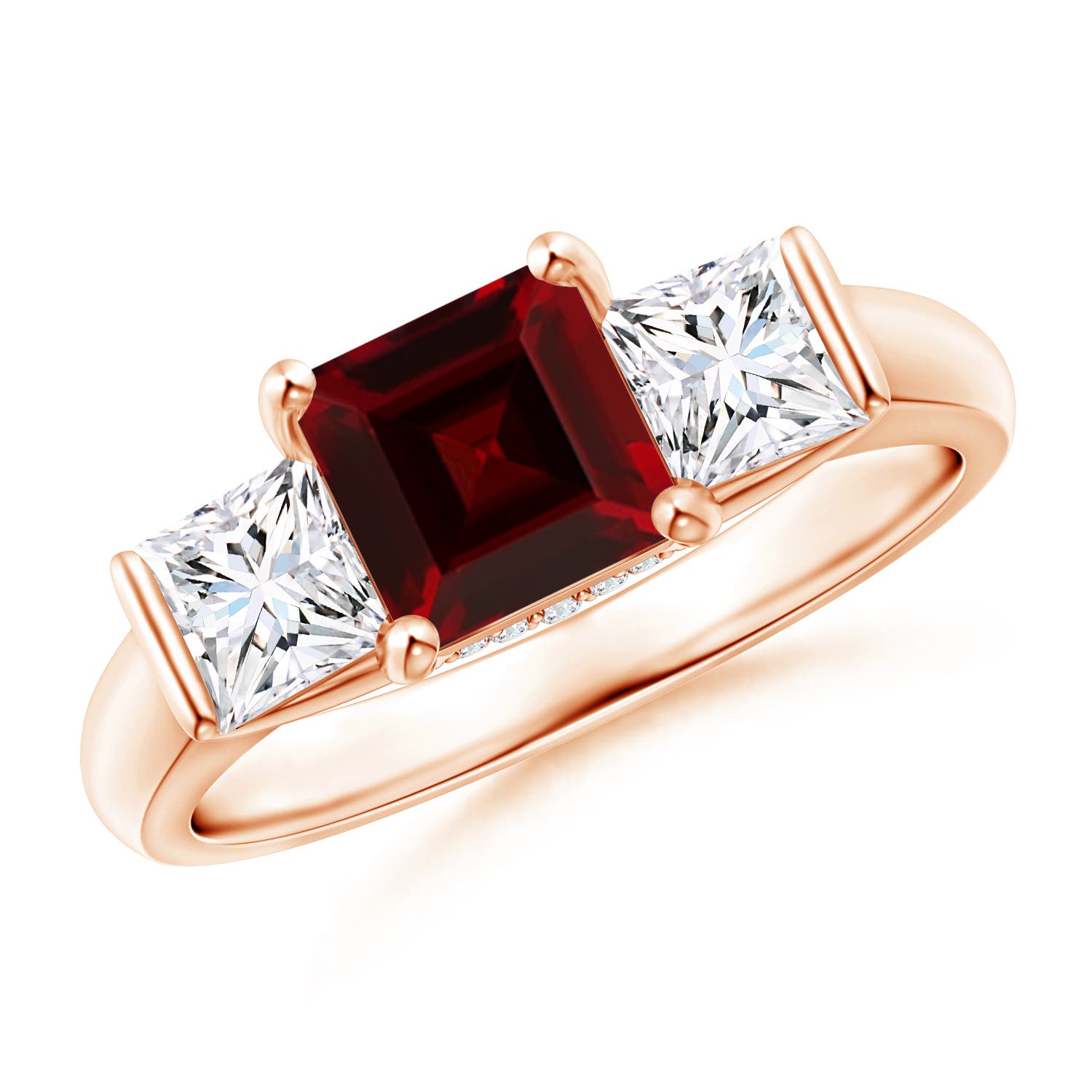 Classic Square Garnet and Diamond Engagement Ring