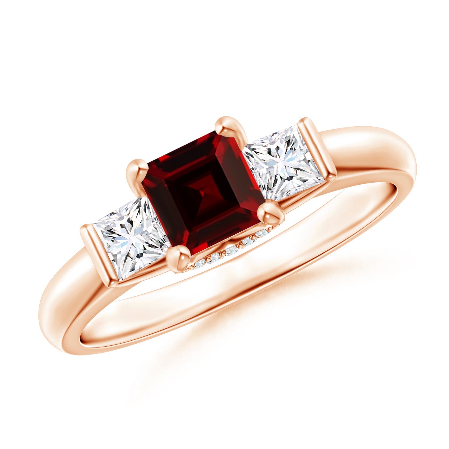 Classic Square Garnet and Diamond Engagement Ring