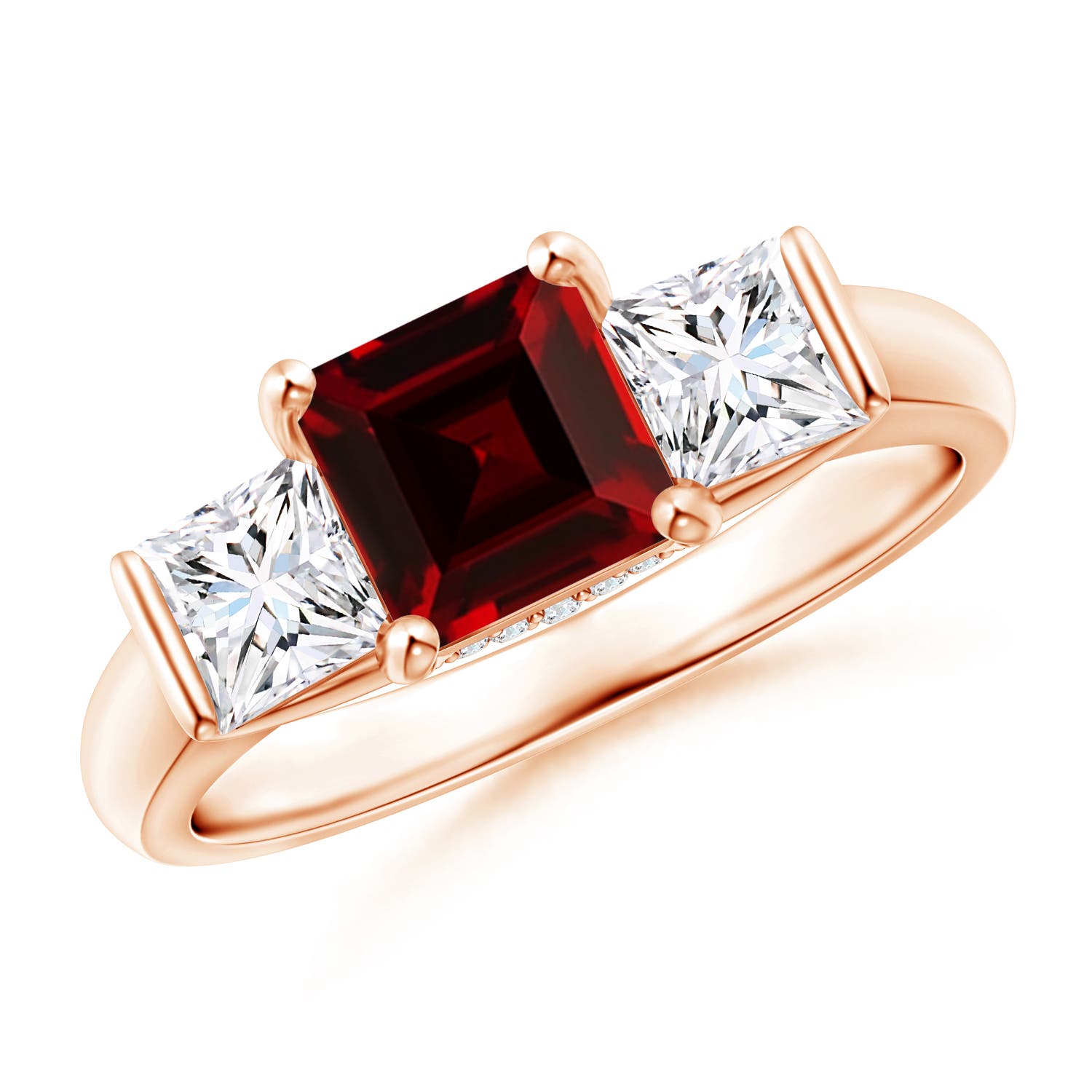 Classic Square Garnet and Diamond Engagement Ring