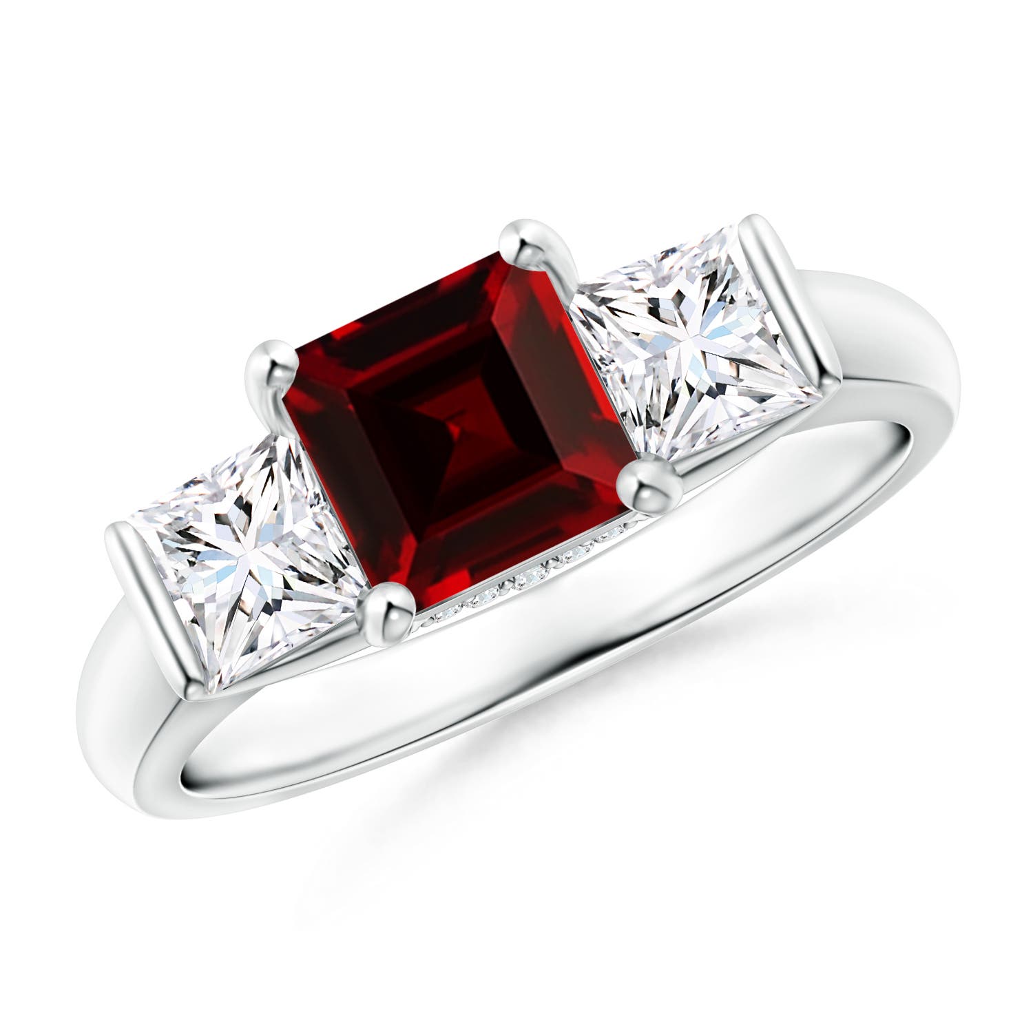 Classic Square Garnet and Diamond Engagement Ring