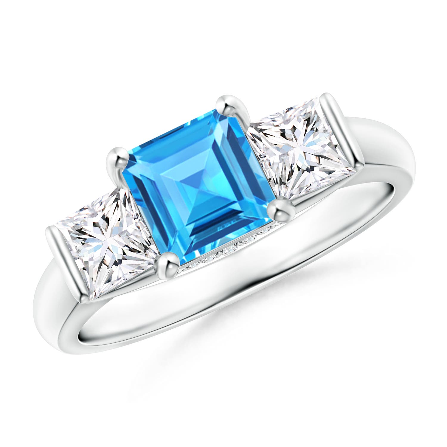 Classic Square Swiss Blue Topaz and Diamond Engagement Ring