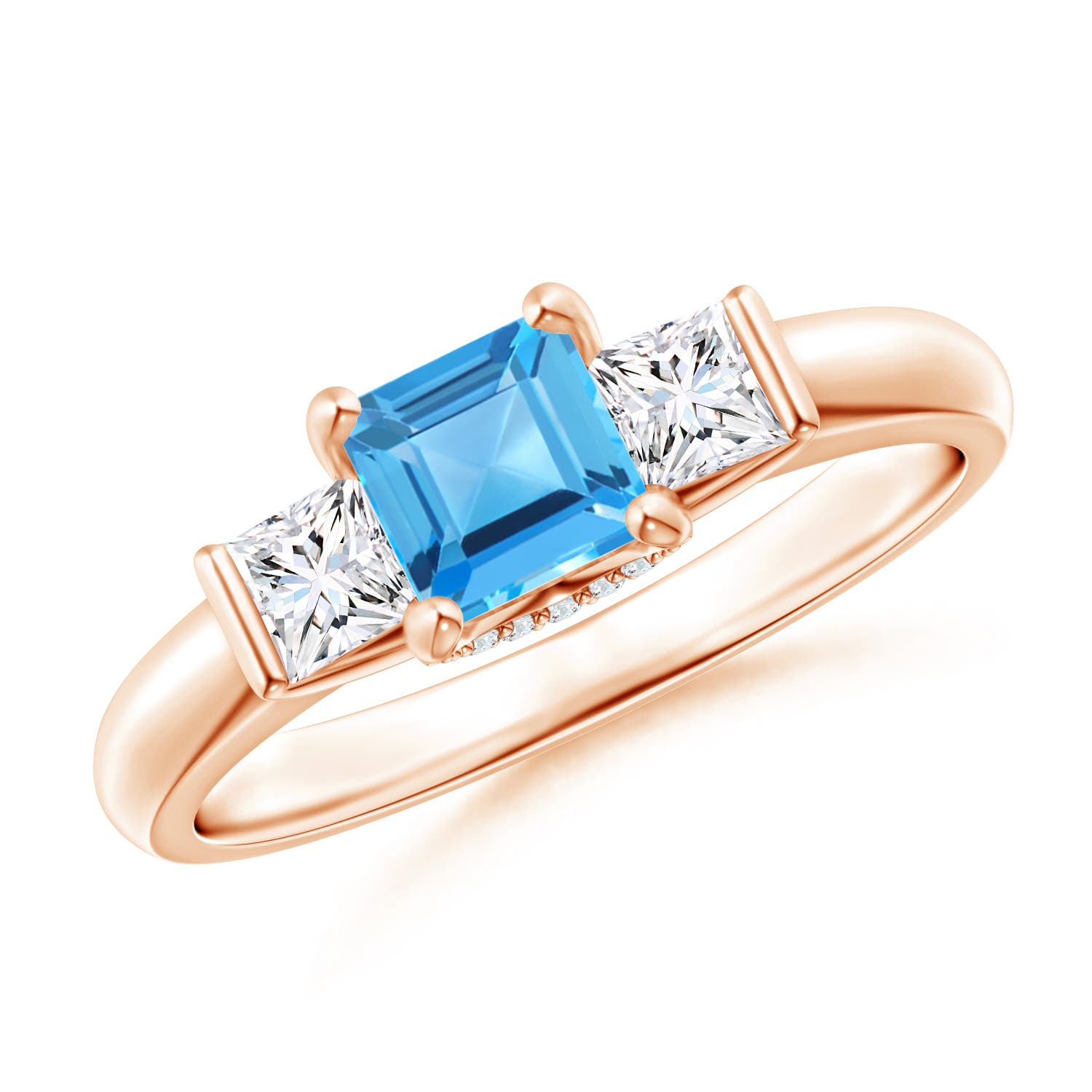Classic Square Swiss Blue Topaz and Diamond Engagement Ring