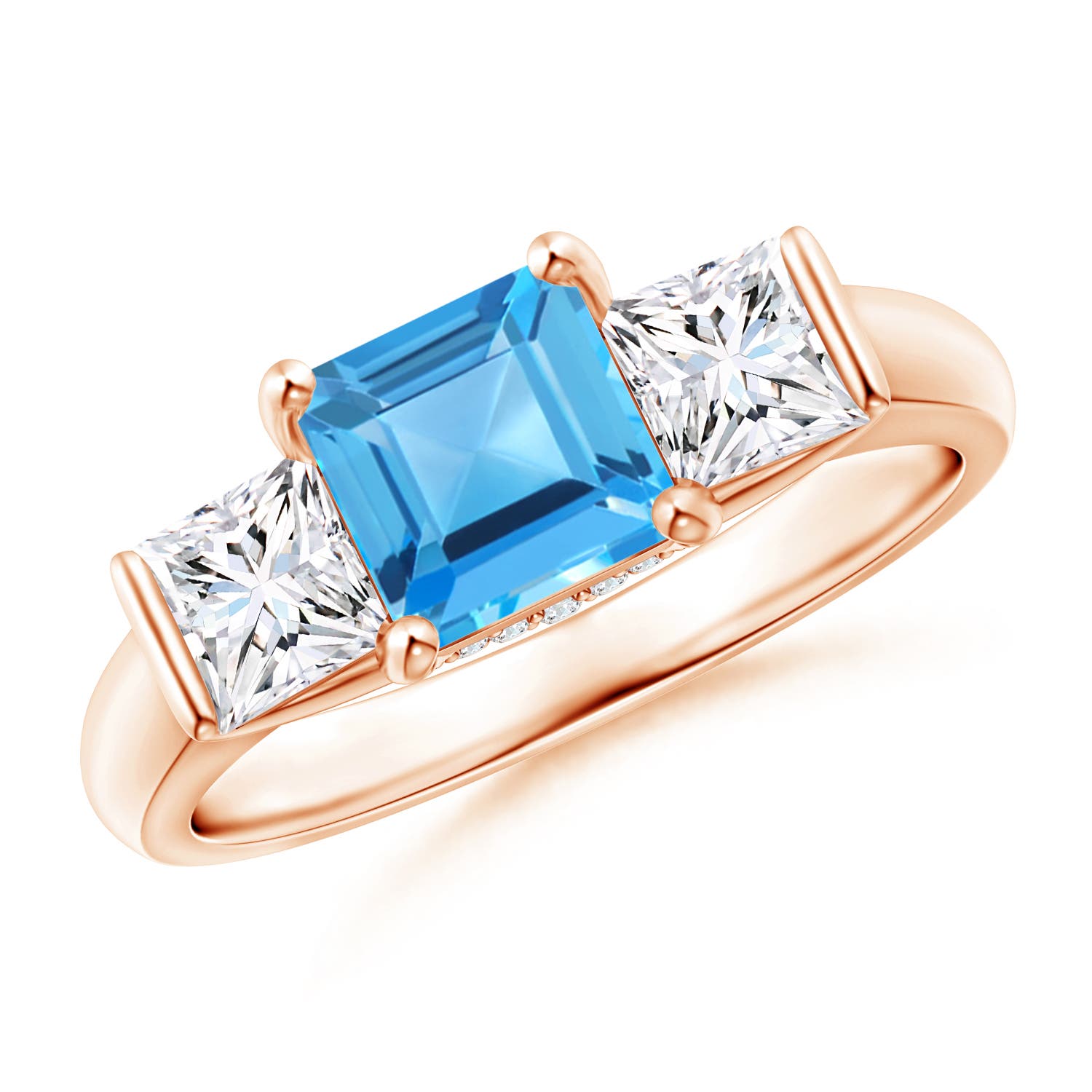 Classic Square Swiss Blue Topaz and Diamond Engagement Ring