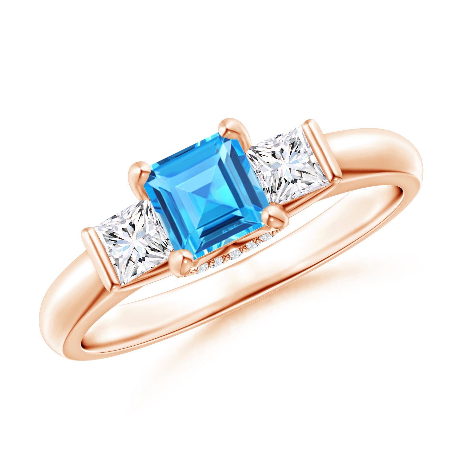 Classic Square Swiss Blue Topaz and Diamond Engagement Ring