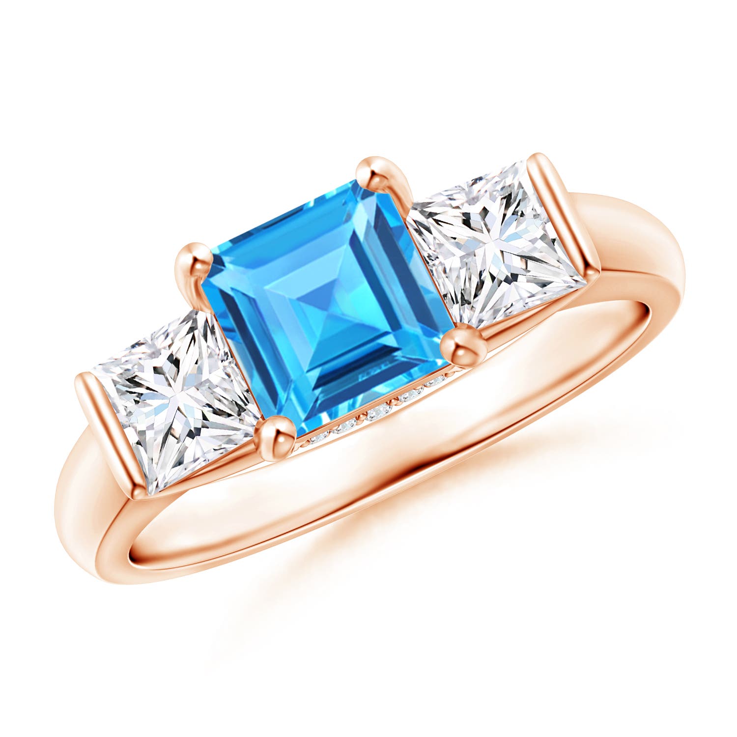 Classic Square Swiss Blue Topaz and Diamond Engagement Ring