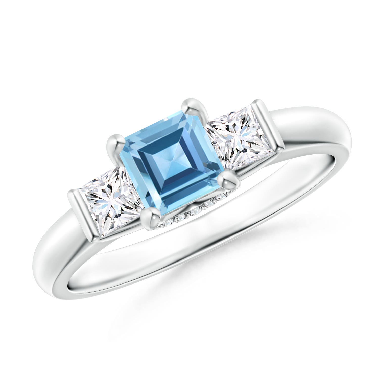 Classic Square Swiss Blue Topaz and Diamond Engagement Ring